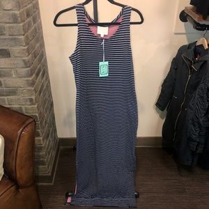Red, White and Blue Striped Cotton Maxi Dress